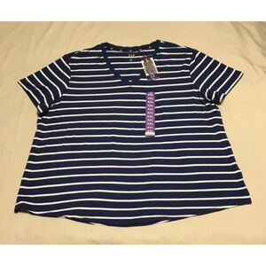 GAP Navy Blue White Stripe‎ V Neck T Shirt Top Plus Size XXL